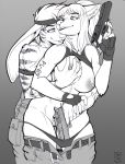  2018 breast_grab breasts buckteeth canine clothed clothing duo female fingerless_gloves fox gloves grabbing_from_behind greyscale gun hand_on_breast handgun hi_res holding_object holding_weapon inner_ear_fluff lagomorph looking_back male male/female mammal max_blackrabbit monochrome navel nipples panties panties_down pants pants_down panty_pull partially_clothed pistol ponytail pussy rabbit raised_shirt ranged_weapon simple_background smile teeth topless trigger_discipline underwear weapon 