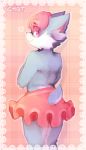  &lt;3 anthro blue_fur butt_pose canine chouquette clothed clothing crossdressing fur girly hair looking_back male mammal pink_hair skirt solo standing tutu 