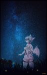  2018 anthro bat blue_hair breasts butt_pose clothed clothing detailed_background digital_media_(artwork) f-r95 female furgonomics hair mammal membranous_wings night outside pink_nose red_eyes sky solo standing star starry_sky wings 