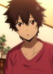  1girl :o aragaki_nagisa brown_hair hanebado! looking_at_viewer mole mole_under_mouth red_eyes short_hair spiky_hair tomboy 