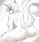  anthro areola big_breasts breasts canine censored digital_media_(artwork) female hair long_hair looking_back mammal monochrome nzuuure side_boob signature thick_thighs voluptuous 