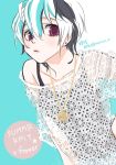  blue_background casual character_name dated emu_(marico_w) engrish flower_(vocaloid) highres jewelry looking_at_viewer multicolored_hair necklace purple_eyes ranguage short_hair simple_background streaked_hair twitter_username typo v_flower_(vocaloid4) vocaloid white_hair 