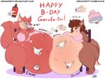  anthro belly belly_fondling beverage big_belly big_breasts blue_eyes breasts brown_fur brown_hair cake canine chair disembodied_hand dog female food force_feeding forced fox fur hair hyper hyper_belly mammal mary_blissany nekocrispy nude obese obese_female overweight poking red_fur simple_background sitting soda text thick_thighs weight_gain white_background 