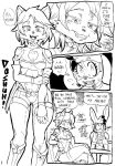  andrea_(russian_blue) anthro black_and_white breasts cat clothed clothing daigaijin english_text feline female food furryfight_chronicles grin lagomorph mammal monochrome muko nervous pizza rabbit russian_blue simple_background smile text white_background 