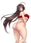  aa_megami-sama ahoge ass back bare_arms bare_legs bare_shoulders breasts brown_hair closed_mouth commentary commission covered_nipples curvy devil-v dimples_of_venus english_commentary eyelashes facial_mark fading forehead_mark from_behind hair_strand highleg highleg_swimsuit highres huge_ahoge huge_ass huge_breasts kneepits lips long_hair looking_at_viewer looking_back narrow_waist older red_swimsuit shiny shiny_skin shoulder_blades sideboob signature simple_background skuld slingshot_swimsuit smile solo standing strap_gap swimsuit thick_thighs thighs underboob very_long_hair white_background yellow_eyes 