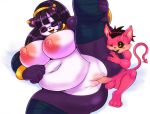  anthro bear belly big_belly big_breasts black_hair blush_sticker breasts cat deep_navel demon digital_media_(artwork) feline female fur hair horn huge_breasts mammal matospectoru mu-shi navel open_mouth overweight overweight_female panda penetration pink_fur sex size_difference thick_thighs vaginal vaginal_penetration 