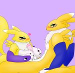  &lt;3 anthro armwear black_sclera blue_eyes blush breasts canine chest_tuft claws clothing dgfox digimon digital_media_(artwork) elbow_gloves erection female fur gloves green_eyes male male/female mammal multicolored_fur renamon sex simple_background titfuck tuft 