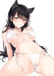  alternate_costume animal_ear_fluff animal_ears arm_support ass atago_(azur_lane) azur_lane bangs bare_shoulders bikini black_hair blush breasts brown_eyes choker closed_mouth collarbone commentary_request covered_nipples extra_ears eyebrows_visible_through_hair groin hair_ornament hair_ribbon large_breasts long_hair looking_at_viewer mole mole_under_eye ribbon side-tie_bikini sidelocks sitting smile solo stomach swept_bangs swimsuit thighs white_bikini white_ribbon xixi 