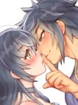  1girl black_hair black_neckwear blush choker couple eye_contact finger_to_another's_mouth folks_(nabokof) hetero long_hair looking_at_another profile rokurou_rangetsu simple_background smile tales_of_(series) tales_of_berseria upper_body velvet_crowe white_background yellow_eyes 