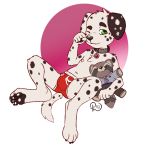  black_fur briefs bulge canine clothed clothing collar cub dalmatian dog fur male mammal nipples pawpads plushie roger_the_cat solo topless underwear white_fur young 