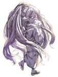  absurdly_long_hair big_hair cotton_candy full_body glasses granblue_fantasy harvin highres japanese_clothes long_hair looking_at_viewer looking_back pointy_ears sandals simple_background sketch solo standing toriudonda very_long_hair white_background zahlhamelina 