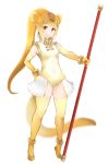  animal_ears brown_eyes circlet elbow_gloves eyebrows_visible_through_hair full_body gloves golden_snub-nosed_monkey_(kemono_friends) hand_on_hip holding holding_staff ise_(0425) kemono_friends leotard long_hair looking_at_viewer monkey_ears monkey_tail orange_hair ponytail simple_background sleeveless smile solo staff standing tail thighhighs very_long_hair white_background yellow_gloves yellow_legwear yellow_leotard 