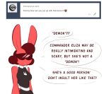  2018 annoyed anthro averyshadydolphin breasts clothed clothing english_text eyewear female fur hair lagomorph long_ears mammal pink_fur rabbit red_hair simple_background solo speech_bubble sunglasses tammy_(averyshadydolphin) text white_background 