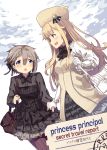  ange_(princess_principal) bag blonde_hair blue_eyes braid commentary_request copyright_name dress gloves grey_hair handbag hat holding_hands layered_dress long_hair looking_at_another multiple_girls normaland open_mouth pantyhose princess_(princess_principal) princess_principal short_hair smile 