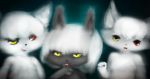  black_fur canine claws creepy cub fangs fur hair hasukii heterochromia looking_at_viewer mammal mei_ivashkin momo_sensei open_mouth rei_ivashkin scary sibling simple_background smile spooky teeth tongue twins white_fur white_hair yellow_eyes young 