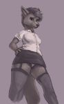 anthro blouse camel_toe canine clothed clothing female fox foxovh hair hand_on_hip legwear looking_at_viewer looking_down low-angle_view mammal panties simple_background skirt smile solo standing thigh_highs underwear worm&#039;s-eye_view 