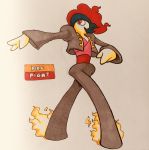  2018 3_fingers alternate_color athletic belt biped black_hair chaquetilla clothed clothing english_text fak&eacute;mon featureless_feet fire firefightdex flamenco front_view full-length_portrait gallade grey_clothing hair hatching_(technique) hi_res humanoid jacket looking_away male marker_(artwork) mfanjul mixed_media multicolored_hair nintendo not_furry open_clothing pants pen_(artwork) pink_clothing pok&eacute;mon pok&eacute;mon_(species) portrait pose red_eyes red_hair shadow simple_background solo standing taleguilla text toony traditional_media_(artwork) two_tone_hair video_games white_background white_body 