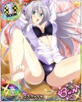  antenna_hair aqua_eyes arms_behind_head barefoot blush bow bow_bra bra breasts card_(medium) character_name chess_piece covered_nipples embarrassed hair_between_eyes hair_ribbon high_school_dxd high_school_dxd_born large_breasts long_hair no_pants official_art open_clothes open_mouth panties pillow purple_bra purple_panties ribbon rook_(chess) rossweisse shirt silver_hair solo spread_legs trading_card underwear very_long_hair white_shirt 