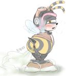  antennae anthro anus armor arthropod balls bee butt charmy_bee clothed clothing erection fart fart_fetish headgear helmet hi_res insect insect_wings jokiart looking_at_viewer looking_back male malelucarioftw penis presenting presenting_hindquarters shirt solo sonic_(series) stinger uncut video_games wings 