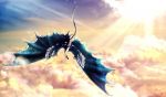  ambiguous_gender cloudscape detailed_background dragon feral flying membranous_wings nude outside scalie sky solo wings 