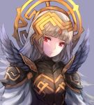 armor cape crown fire_emblem fire_emblem_heroes gloves grey_hair jurge long_hair looking_at_viewer red_eyes simple_background solo veronica_(fire_emblem) 