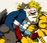 &lt;3 2017 abs anthro bearlovestiger13 black_nose blush bulge canine claws clothing dog duo erection fangs feline fundoshi japanese_clothing magan male male/male mammal moritaka muscular muscular_male pecs pink_nose striped_tail stripes teeth tiger tokyo_afterschool_summoners tongue tongue_out underwear 