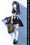  ahoge amd-65 black_hair blue_eyes eotech frills gun highres holding holding_gun holding_weapon load_bearing_vest long_hair looking_back maid maid_headdress ndtwofives original solo thighhighs twitter_username vest_removed weapon 
