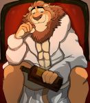  2016 4_fingers abs anthro bearlovestiger13 clothed clothing disney feline leodore_lionheart lion looking_at_viewer male mammal muscular muscular_male sitting solo whiskers zootopia 