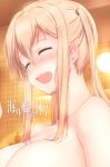  :d ^_^ bath blonde_hair blush breasts cleavage closed_eyes commentary_request graf_zeppelin_(kantai_collection) indoors kantai_collection large_breasts long_hair nude open_mouth osterei out-of-frame_censoring sidelocks smile solo steam twintails upper_body 