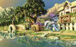  2017 amazing_background amethyst_(gem) blue_hair bridge building cape cart clothing cloud cottage cutie_mark da-exile detailed_background door equine eyelashes female fence feral fireworks floppy_ears flower fluttershy_(mlp) forest friendship_is_magic gem grass hair hat hi_res hooves horn house lily_pad mammal mountain my_little_pony nude outside pink_hair plant purple_eyes reflection river road rock rose scenery scenery_porn shrub sky solo_focus stairs star town tree trixie_(mlp) underhoof unicorn walking wallpaper water window 