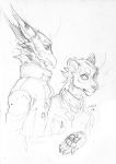  2018 anthro avian bird candy clothed clothing duo feline female food greyscale gryphon lion male mammal monochrome pawpads sketch smile whiskers wooy 