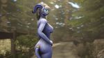  3d_(artwork) alien areola big_breasts blizzard_entertainment breasts butt dark_skin digital_media_(artwork) draenei female hair hi_res horn humanoid looking_at_viewer lupar mammal nipples not_furry nude smile solo source_filmmaker video_games warcraft white_hair yrel 