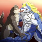  2017 anthro anthro_on_anthro bdsm bondage bound broken_(artist) canine clothing collar dog domination duo erection fenrir_(housamo) fundoshi hi_res japanese_clothing kissing male male/male male_domination mammal mohawk moritaka muscular muscular_male nude rope rope_bondage rope_harness slightly_chubby submissive submissive_male tattoo tenting tokyo_afterschool_summoners tongue underwear wolf 