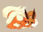  bad_twitter_id black_eyes closed_mouth commentary_request crying eevee flareon gen_1_pokemon grey_background hideko_(l33l3b) highres lying no_humans pokemon pokemon_(creature) simple_background sleeping tears 