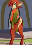  anthro barefoot butt cervine clothed clothing digital_media_(artwork) elora female fish-ears fur green_eyes hair hooves mammal partially_clothed satyr solo spyro_the_dragon standing video_games 