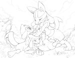  age_difference ambiguous_gender black_and_white canine cloud fur grass group hi_res jackal line_art lucario mammal monochrome nintendo outside pok&eacute;mon pok&eacute;mon_(species) riolu simple_background size_difference sky tagme tricksta video_games 