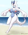  anthro beach big_breasts breasts female legendary_pok&eacute;mon lugia nintendo nipples nude open_mouth outside pok&eacute;mon pok&eacute;mon_(species) pussy seaside smile solo thick_thighs video_games xizzdot 