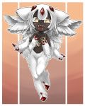  :d blush claws commentary commission dark_skin english_commentary extra_arms faputa fewer_digits full_body fur hhhori highres looking_at_viewer made_in_abyss monster_girl navel nude open_mouth pink_background smile solo standing white_hair yellow_eyes 