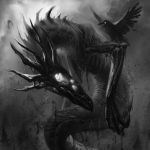  alaiaorax ambiguous_gender anisodactyl avian beak bird black_beak black_feathers claws corvid crow day detailed_background digital_media_(artwork) dragon feathered_wings feathers feral greyscale monochrome outside spines spread_wings standing wings 