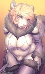  abraxia animal_genitalia anthro balls big_breasts blonde_hair blue_eyes bra breasts clothing dickgirl feline fur hair intersex lips mammal penis penis_tip saber-toothed_cat sabertooth_(disambiguation) sheath solo underwear white_fur 