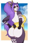  anthro beach bear big_breasts big_butt breasts butt clothing female looking_back mammal outside panda porin seaside smile solo standing swimsuit thick_thighs voluptuous 