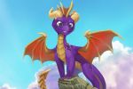 2018 cloud day detailed_background dragon feral horn kilara male membranous_wings outside scalie sky smile solo spines spyro spyro_the_dragon video_games western_dragon wings 