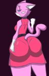  anthro bedroom_eyes big_butt breasts butt cat clothed clothing cronum feline female fur half-closed_eyes invalid_tag looking_at_viewer looking_back mammal pink_fur presenting presenting_hindquarters rear_view seductive shima_luan side_boob simple_background smile solo standing super_planet_dolan thick_thighs wide_hips 