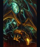  ambiguous_gender black_bars claws detailed_background digital_media_(artwork) dragon feral horn lightning membranous_wings noctem-tenebris open_mouth red_eyes scales scalie smile solo spines teeth western_dragon wings 