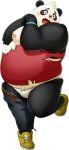  2016 anthro bear belly blush bulge clothing male mammal moobs nipples noko_illust overweight overweight_male panda pants shirt solo underwear 