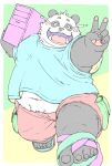  2018 anthro bear belly blush clothing eyes_closed male mammal navel noko_illust overweight overweight_male panda shirt solo 