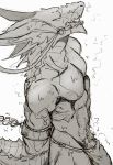  abs anthro athletic biceps bound bulge chained clothed clothing dragon hands_behind_back horn loincloth looking_at_viewer luxury_gin male monochrome mostly_nude open_mouth pecs penis poking_out pubes reins scalie sketch solo standing sweat vein 