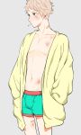  bandaid blonde_hair bruise clothes earrings hickey injury jewelry male male_focus piercing scar solo tagme underwear wounded 