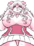  anthro big_breasts breasts canine clothing digital_media_(artwork) fangs female fluffy hair long_hair looking_at_viewer mammal monochrome necktie nipple_bulge nzuuure open_mouth panties shirt simple_background skirt smile solo standing tongue underwear uniform white_background 