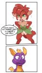  blush bottomless breasts cervine cleavage clothed clothing dragon elora english_text female green_eyes male mammal pussy redic-nomad speech_bubble spyro spyro_the_dragon text video_games 